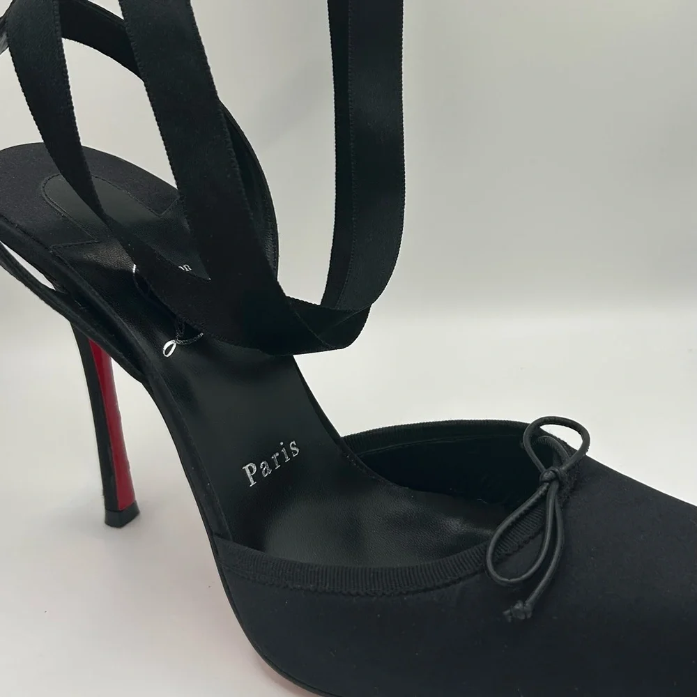Christian Louboutin Black Ballerina Stilettos w/ Signature Red Soles Size 10 US - Picture 9 of 16